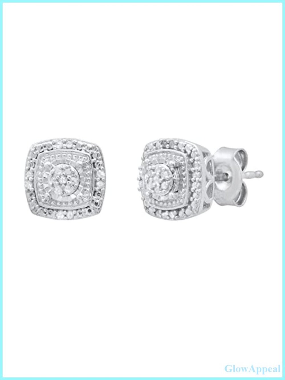 Natural Diamond Cluster Stud Earrings Sterling Silver Push Back